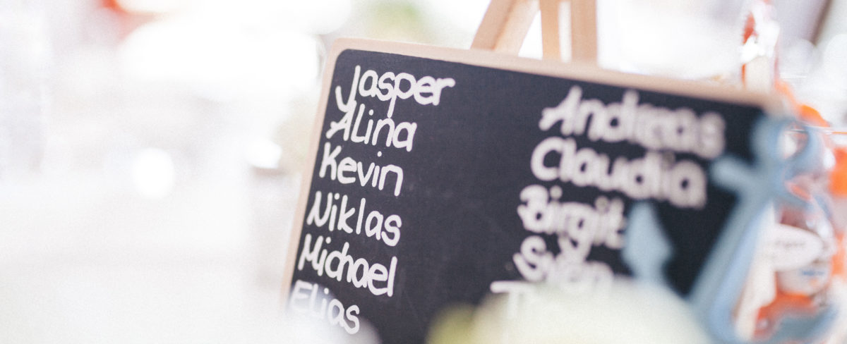 Blackboard with names written on it